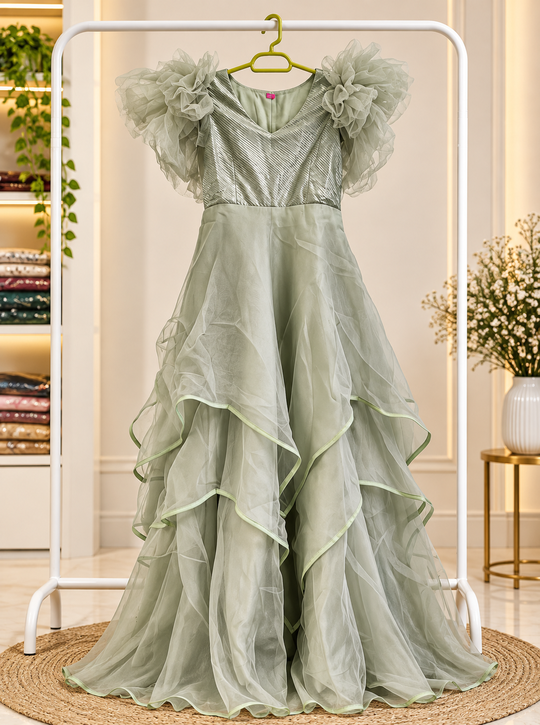 Sage Green Ruffle Gown