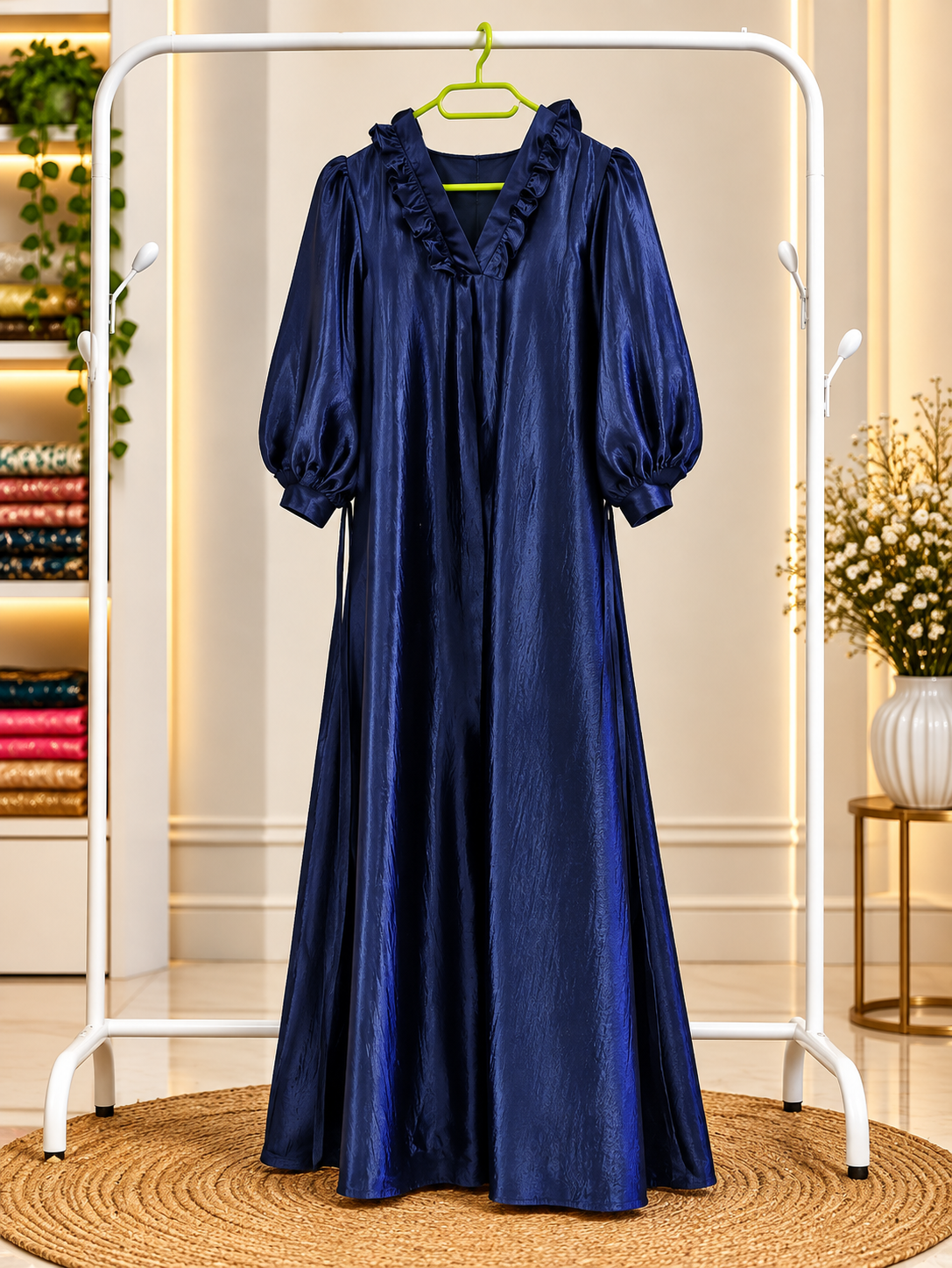 Navy Blue Satin Maxi Dress