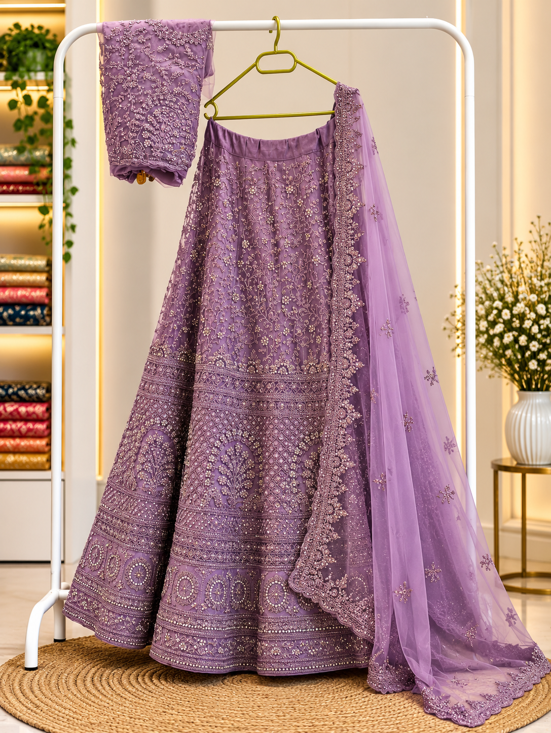 Lavender Embroidered Lehenga