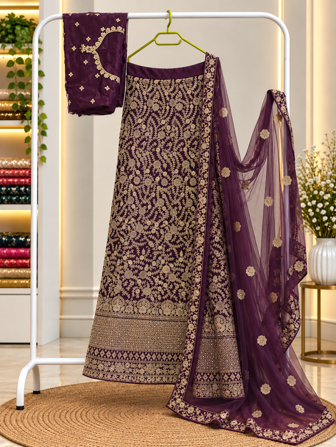 Purple Embroidered Lehenga