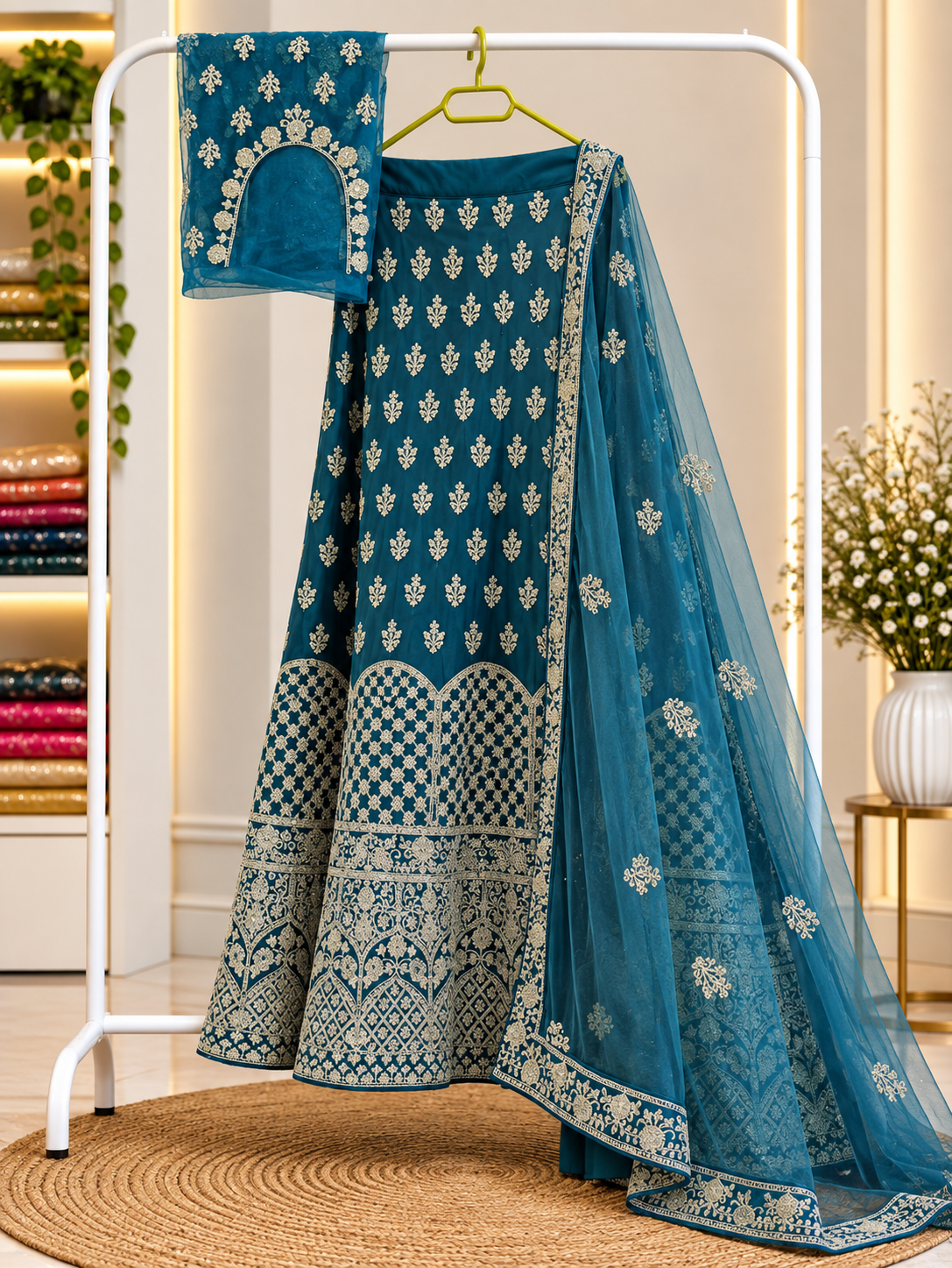 Teal Embroidered Lehenga
