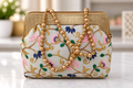 Floral Beaded Handbag - Blue Floral Embroidery