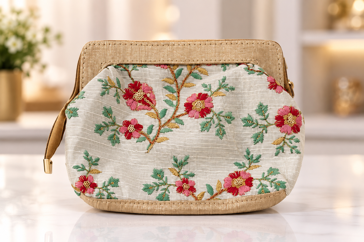 Floral Beaded Handbag - Pink Floral Clutch