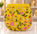 Yellow Floral Embroidered Potli Bag with Pearl Border