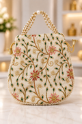 Cream Zardozi Potli Bag with Pearl Handle