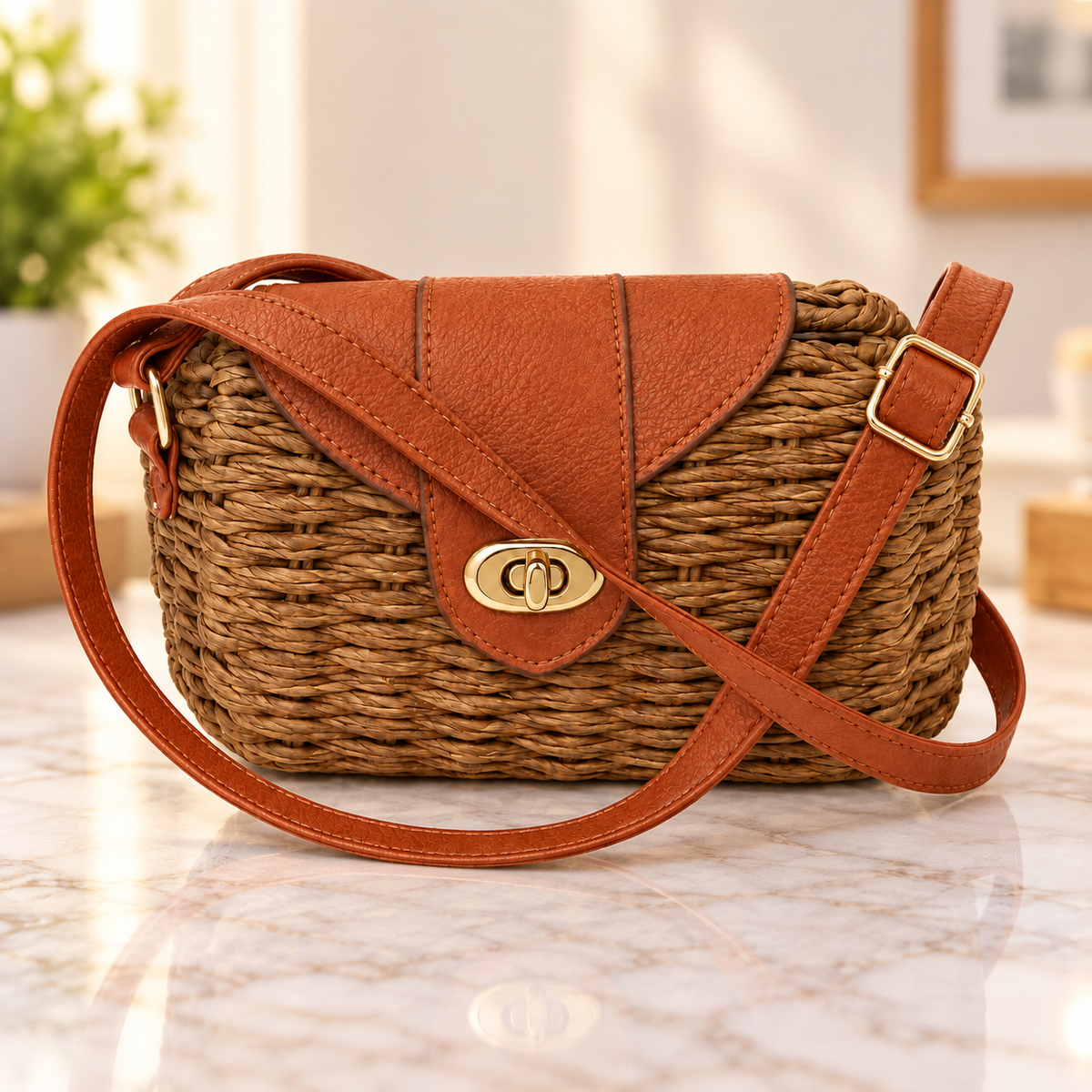 Woven Crossbody Bag - Gold Lock