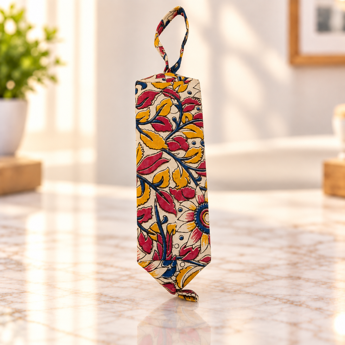 Ikat Print Travel Pouch - Navy Red Geometric