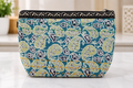 Block Print Quilted Cosmetic Pouch Teal Paisley