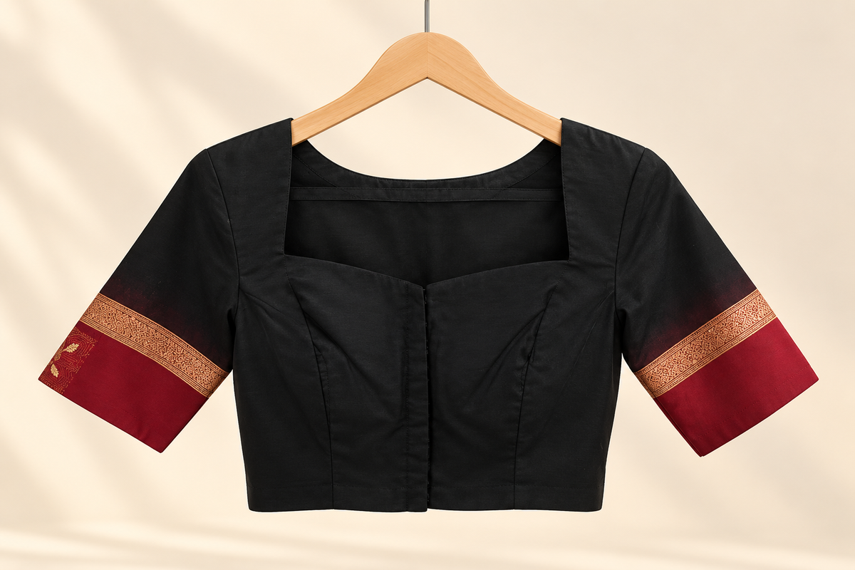 Black Cotton Blouse with Tribal Woven Border