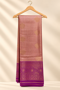 Blush Pink Banarasi Silk Saree with Purple Zari Border