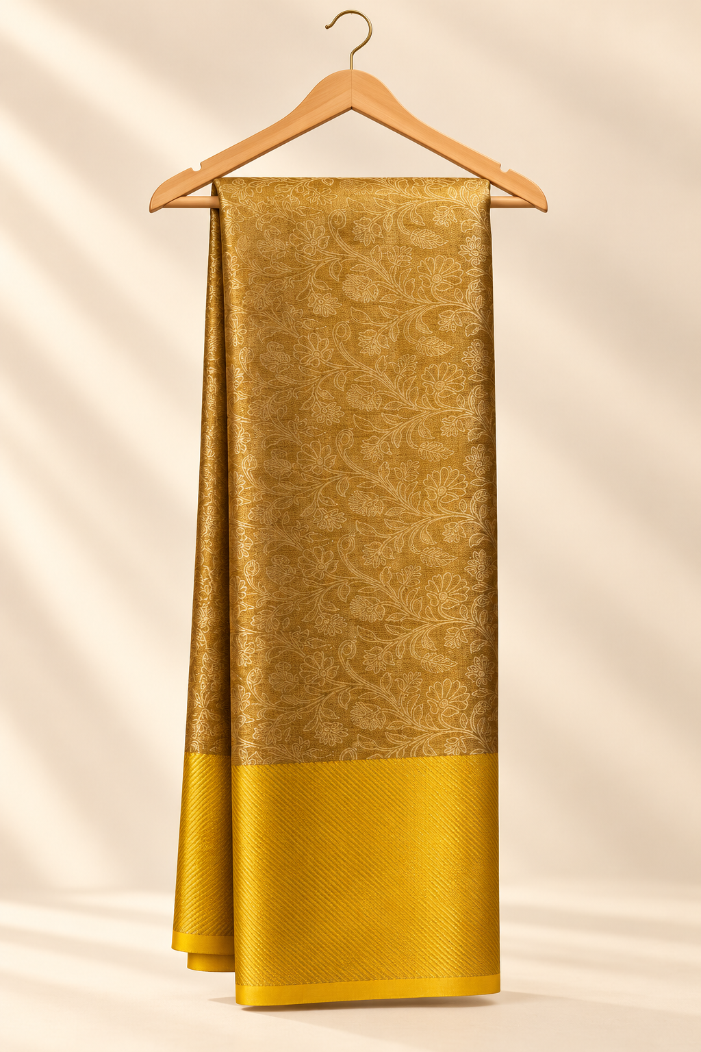 Champagne Gold Zari Tissue Silk Saree with Gold Border