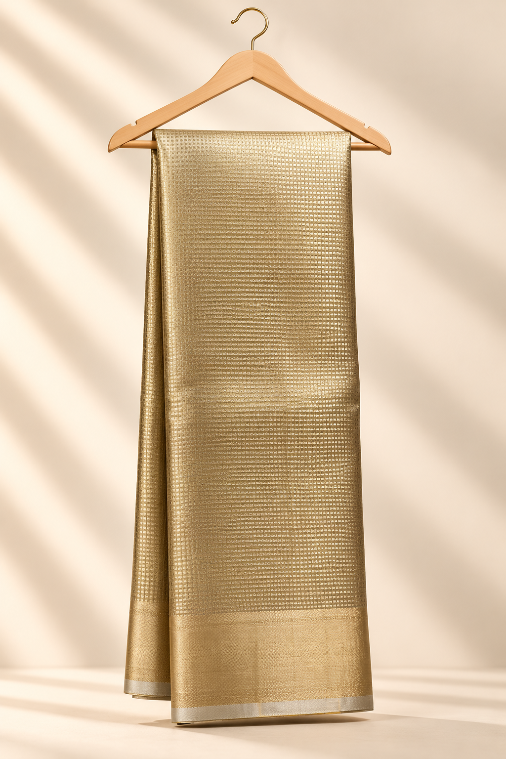 Olive Gold Banarasi Brocade Silk Saree with Red Zari Border