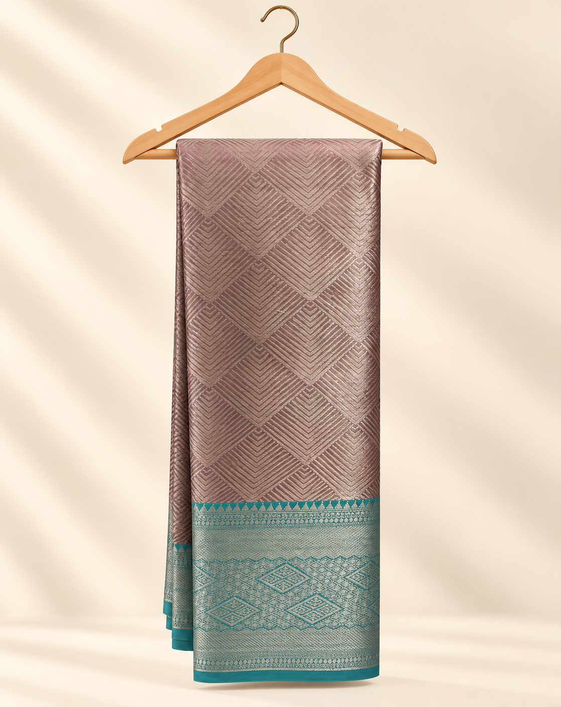 Mauve Banarasi Silk Saree with Teal Zari Border