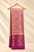Dusty Rose Banarasi Silk Saree with Purple Zari Border