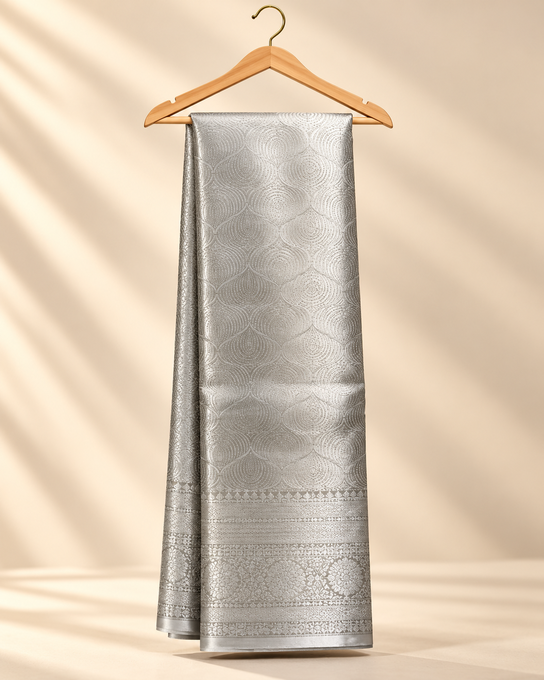 Silver Banarasi Brocade Silk Saree with Ogee Zari Weave