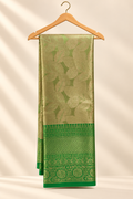 Sage Green Banarasi Brocade Silk Saree with Emerald Zari Border