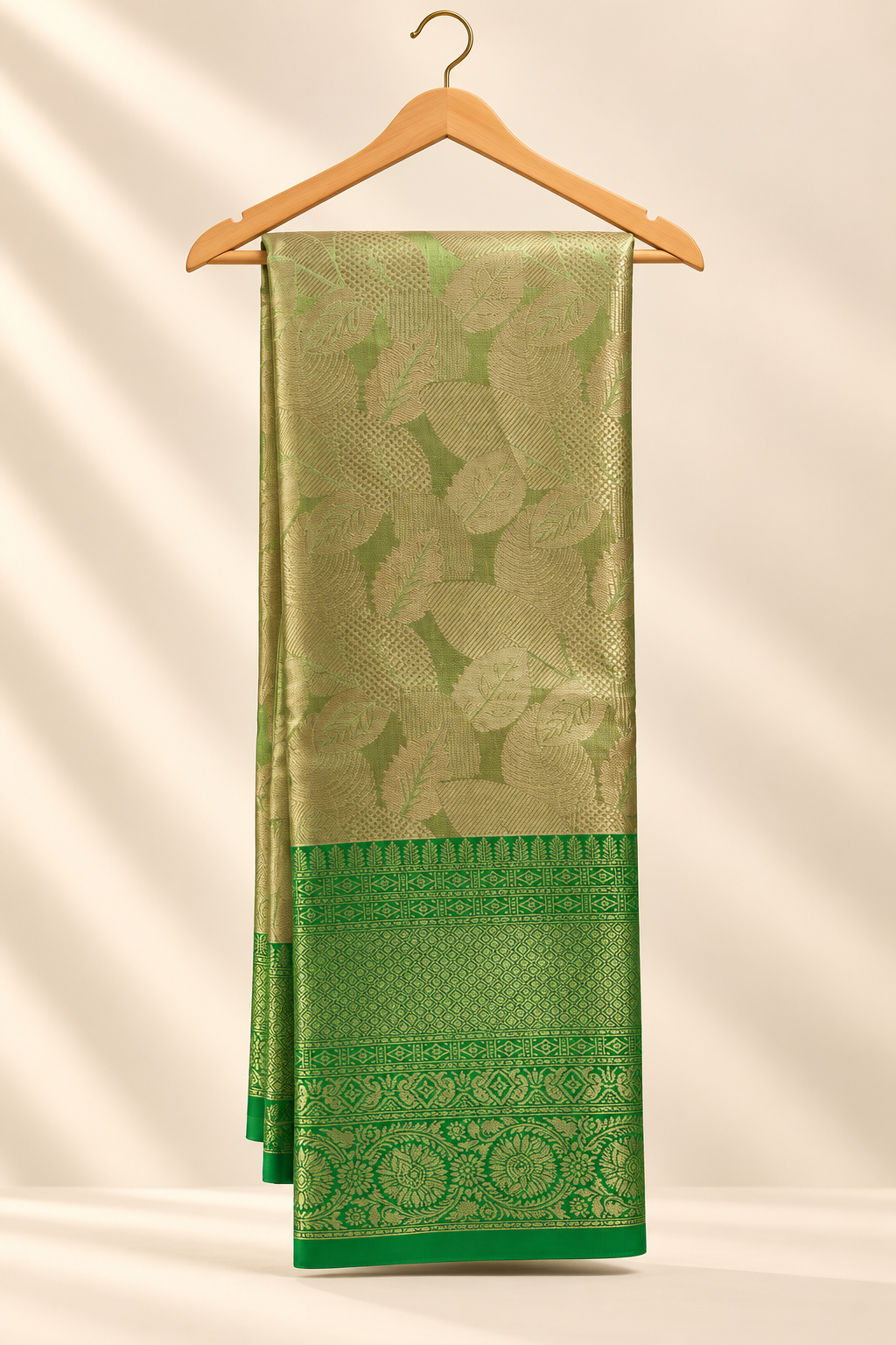 Sage Green Banarasi Brocade Silk Saree with Emerald Zari Border