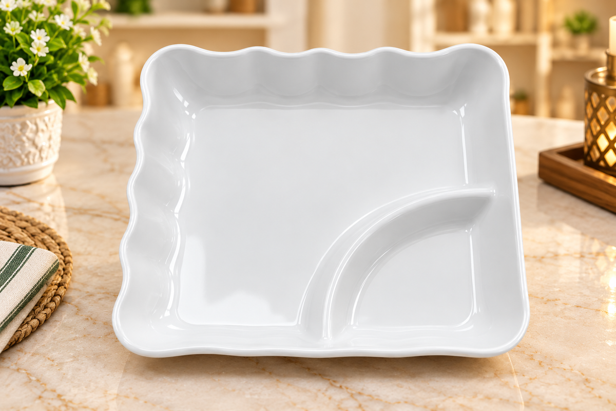 White melamine square plate