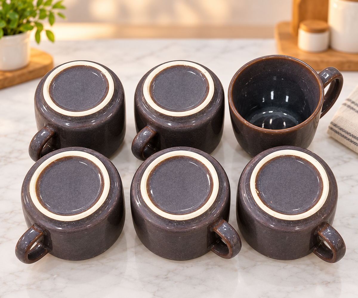 Dark brown glazed ceramic mug set of 6