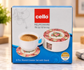 Cello Melmoware 6 piece round coaster set with stand floral rose print