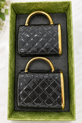 Black and gold quilted handbag ceramic sugar pot set of 2 in gift box