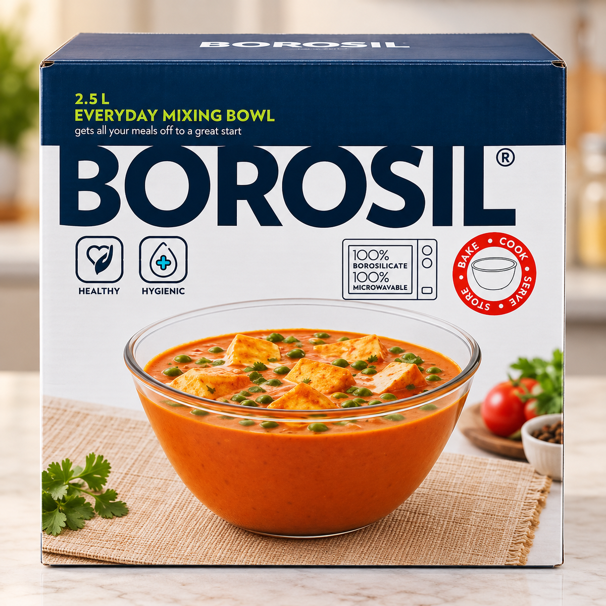Borosil 2.5L everyday microwavable glass mixing bowl