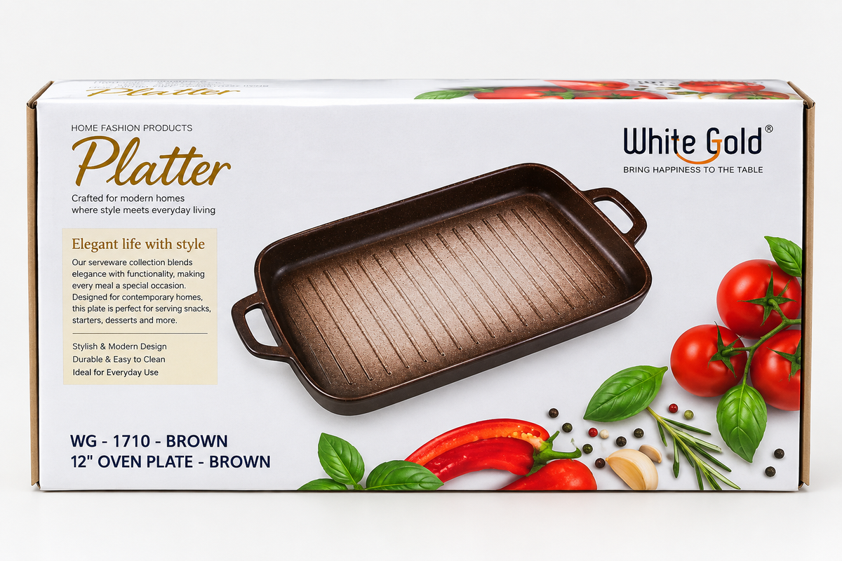White Gold 12 inch brown oven plate platter WG-1710 with handles in box