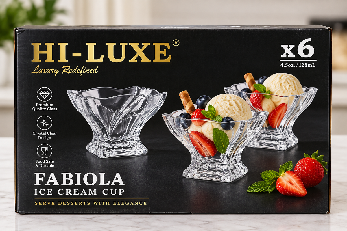 Hi-Luxe Fabiola crystal clear ice cream cup set of 6 128ml in box