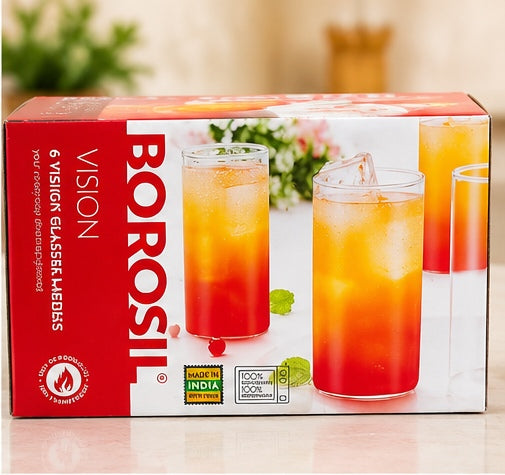 Borosil Vision medium glasses set of 6 borosilicate microwavable tall