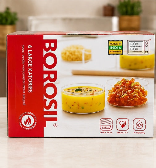 Borosil 6 large katori bowls borosilicate oven safe microwave safe made in India