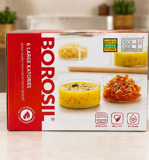 Borosil 6 large katori bowls borosilicate oven safe microwave safe made in India