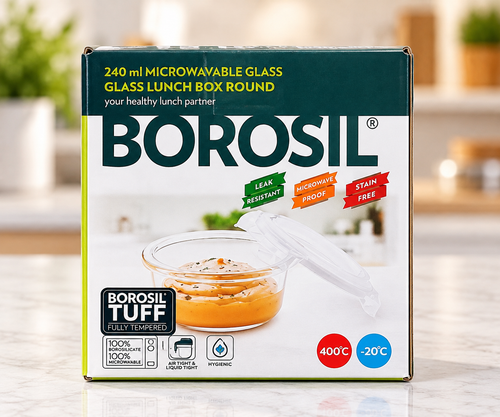 Borosil microwavable glass lunch box round 240ml