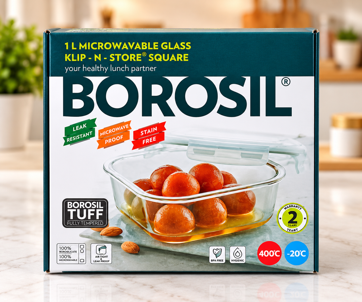 Borosil Klip-N-Store square glass container 1 litre