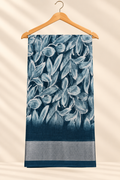 Royal Blue Abstract Leaf Print Saree with Powder Blue Self-Tone Border