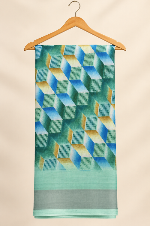Olive Green Mandala Medallion Print Saree with Olive & Purple Border