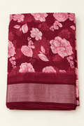 Ivory & Teal Floral Vine Print Saree with Teal Self-Tone Border