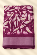 Magenta Abstract Petal Print Saree with Lavender Self-Tone Border