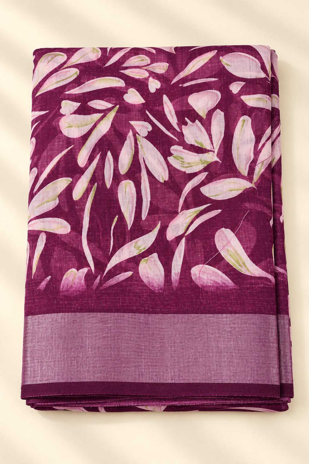 Magenta Abstract Petal Print Saree with Lavender Self-Tone Border
