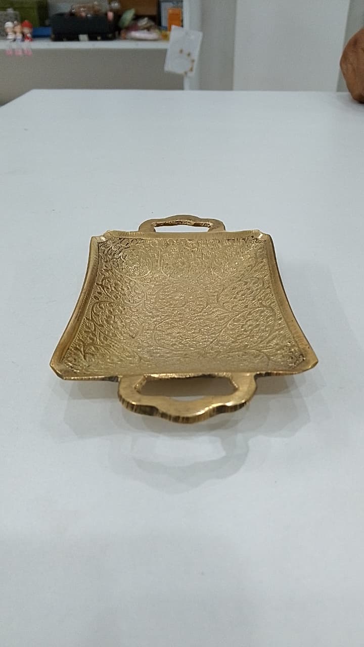 Brass Engraved Tray with Handles - front view