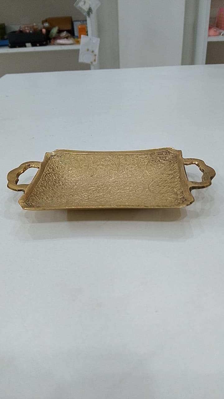 Brass Engraved Tray with Handles - side view