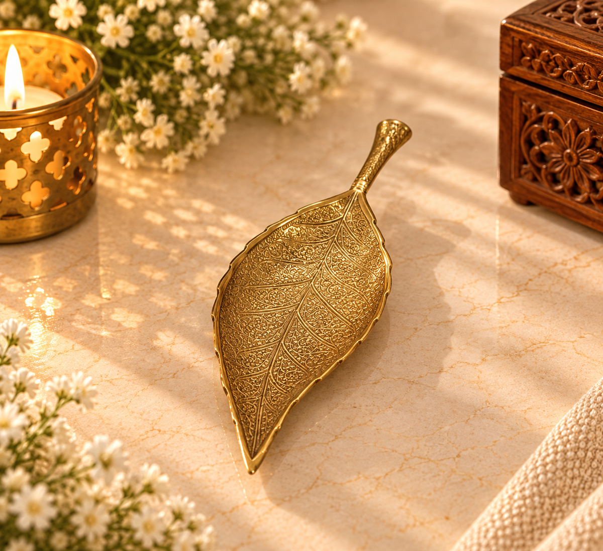 Brass Leaf Tray with Intricate Engraving