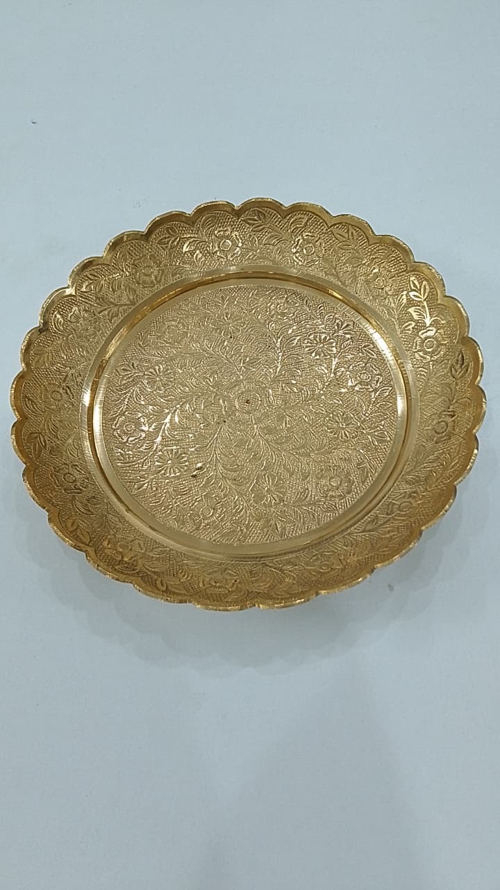 Brass Scalloped Pooja Thali - Flat