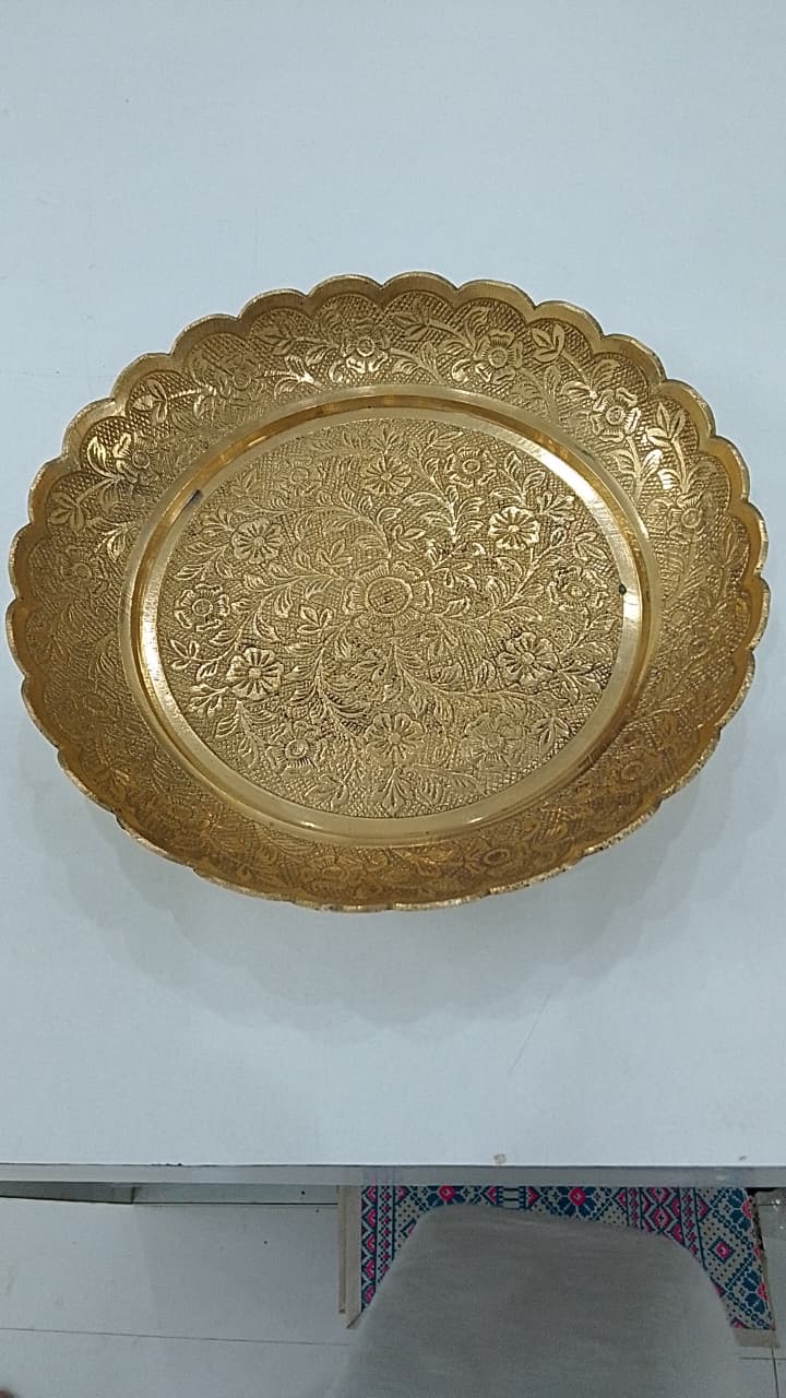 Brass Scalloped Pooja Thali - Medium