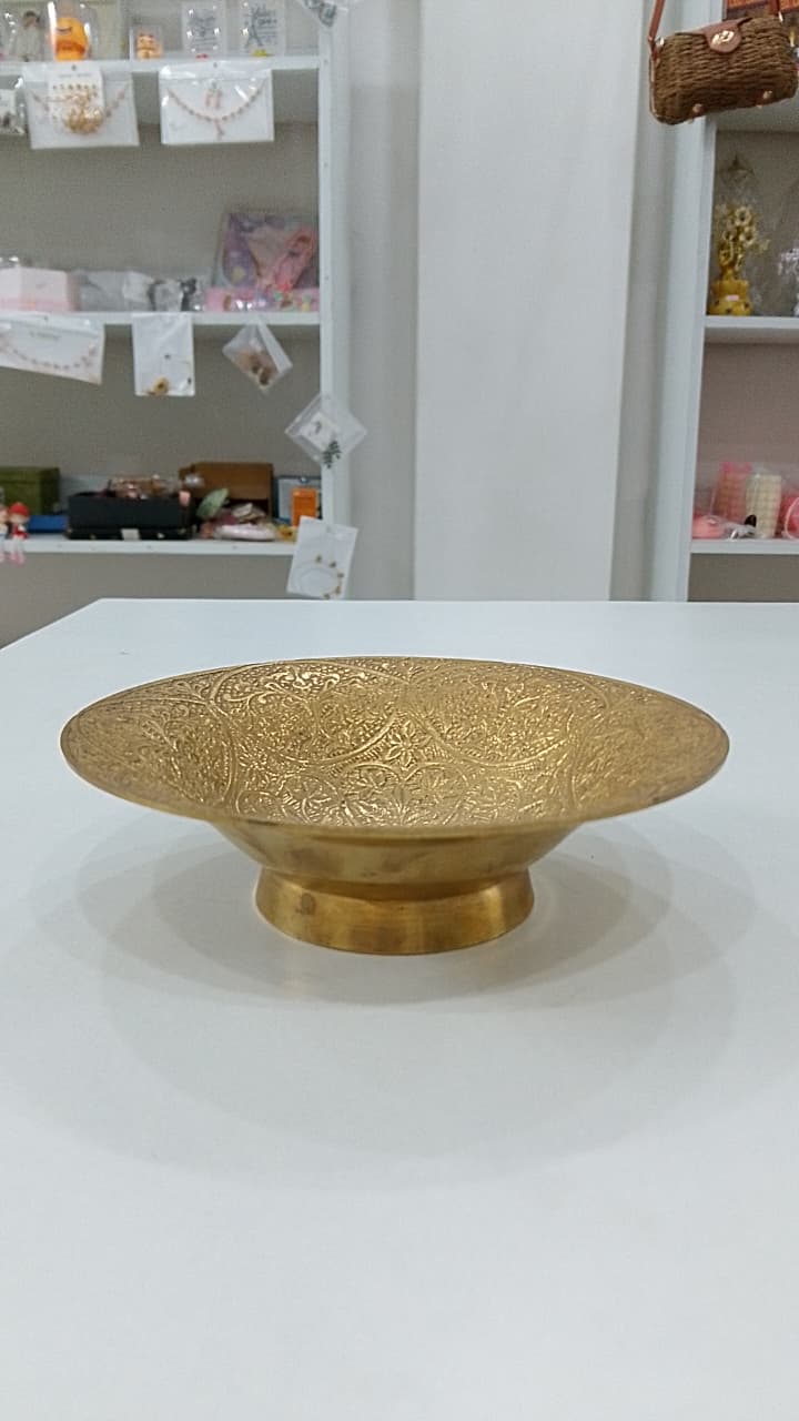 Brass Footed Bowl with Geometric Engraving