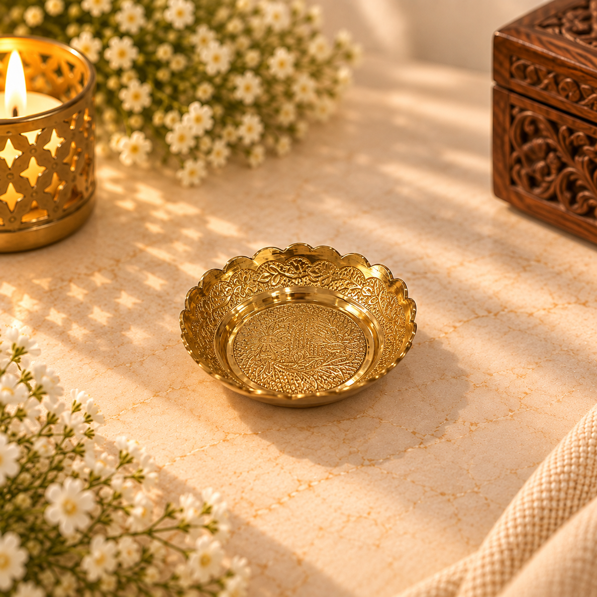 Brass Scalloped Thali - Flat