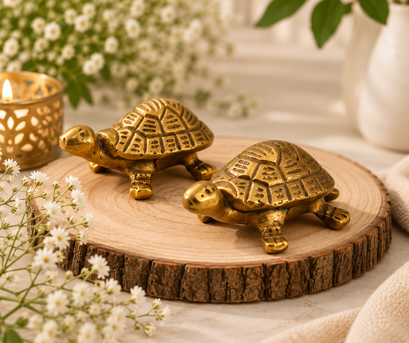 Gold Brass Turtle Figurines (Set of 2)