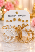 Gold Fashion Earrings Set Mixed Studs Hoops Drops