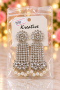 CZ Diamond Chandelier Earrings with Pearl Drops