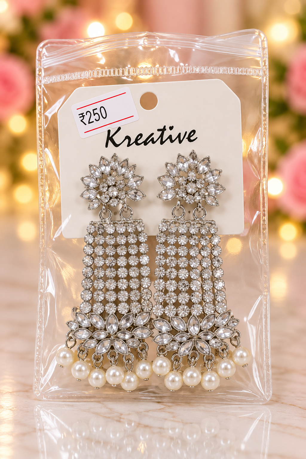 CZ Diamond Chandelier Earrings with Pearl Drops