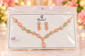 Rose Gold Floral CZ Choker Necklace Set with Stud Earrings